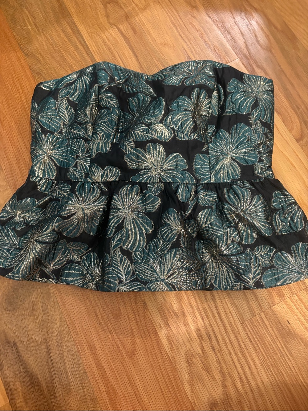 Lilly Pulitzer Strapless Peplum Dress in Teal, Black & Gold
